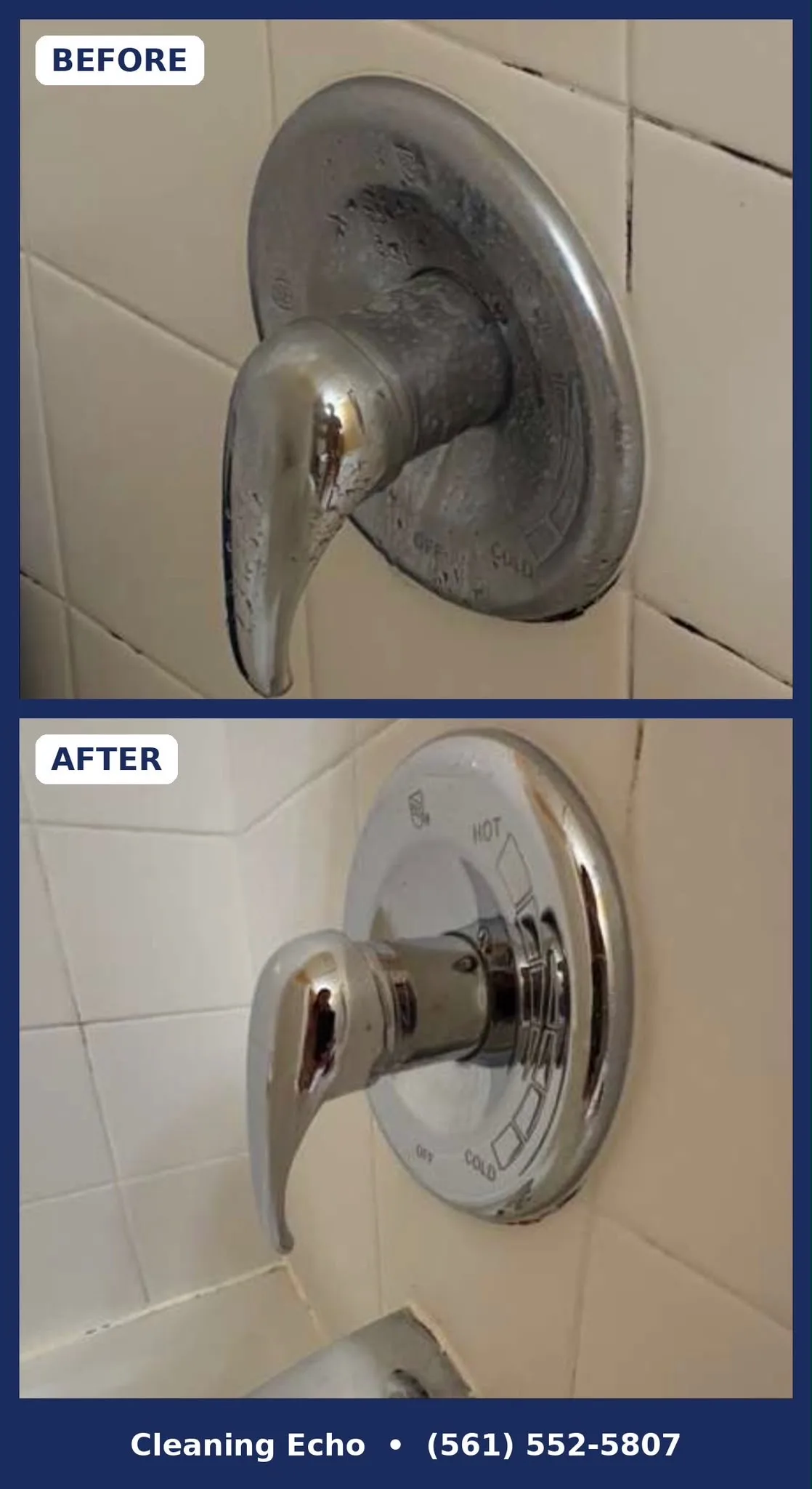 Before and after shower faucet cleaning